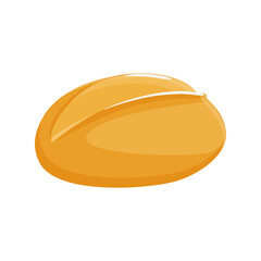 Tasty baked bread roll in flat cartoon style. Wheat bun made with yeast dough, homemade and bakery product. Isolated food illustration for poster, banner, card, advertising