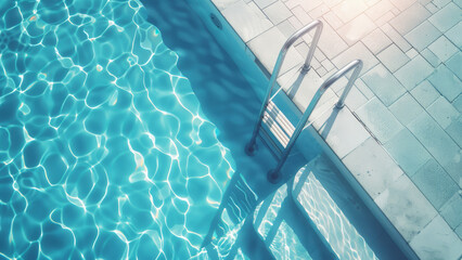 Obraz premium Aerial view of a clean swimming pool with clear blue water and tiled edges 
