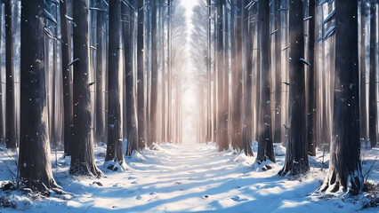 Beautiful anime style winter forest background illustrations art.
