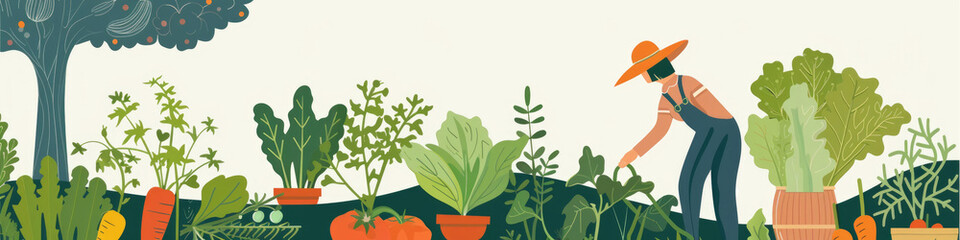 Naklejka premium Woman Tending Garden Plants in Summer