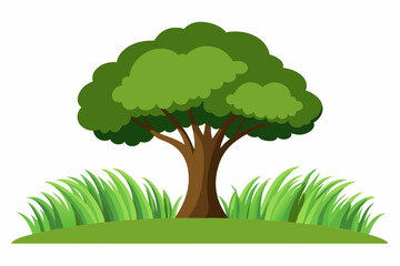 Vector cartoon illustration of a large trunked tree