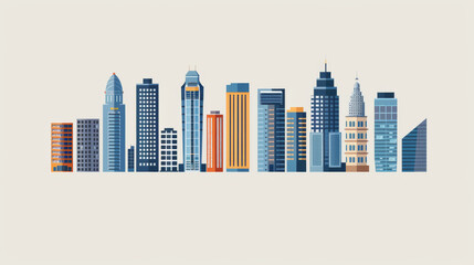 Obraz premium City skyline with tall buildings. Set of icons that represent buildings, apartments, and skyscrapers. Logos for architecture.