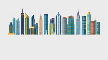 Obraz premium City skyline with tall buildings. Set of icons that represent buildings, apartments, and skyscrapers. Logos for architecture.