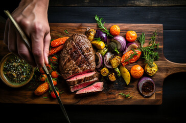A close up of steaks cooking on a bbq grill with blazing fire flame at a Summer Barbecue