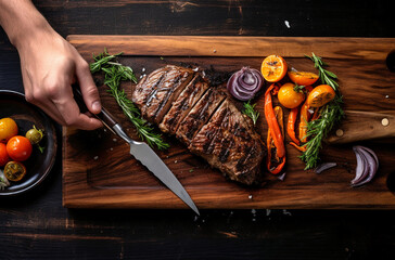 A close up of steaks cooking on a bbq grill with blazing fire flame at a Summer Barbecue