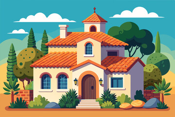 Beautiful mansion painted in a flat style