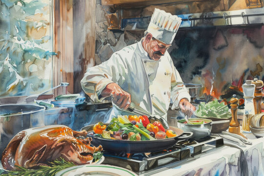 Chef Preparing Vegetables in a Rustic Kitchen