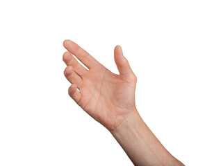 Hand holding, grabbing, showing, presenting something isolated on white background., transparent PNG