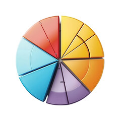 Obraz premium A colorful 3D pie chart illustration representing data distribution with segmented sections in various vibrant colors.