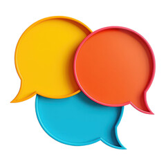 Colorful 3D speech bubbles isolated on white background, perfect for communication, social media, and messaging design concepts.