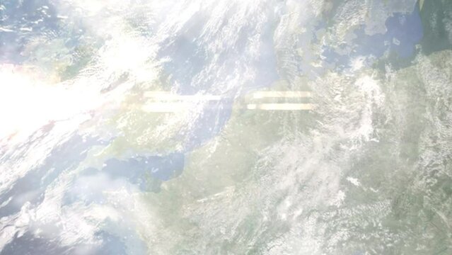 Zoom in from space and focus on Maassluis, Netherlands. 3D Animation. Background for travel intro. Elements of this image furnished by NASA