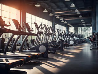 Obraz premium gym&nbsp;equipment, Workout on Gym Photo, Body Building, Fitness club, health and lifestyle, weight loss in gym, gym training, exercising in gym, sports Person running on treadmill in fitness club