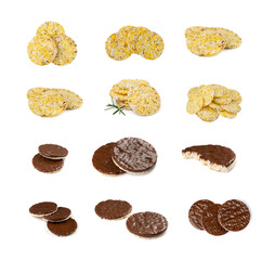 Puffed Rice Cake with Chocolate Isolated, Rice Diet Bread, Waffle, Cocoa Crackers