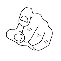 Hand pointing you line drawing vector illustration, finger pointing at you in line art style, black and white color