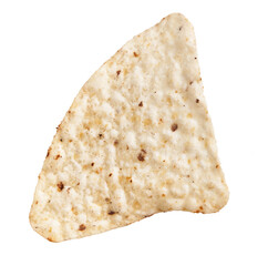 Isolated tortilla chip on white background perfect for snack or mexican cuisine representation.