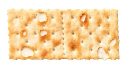 Close-up of a single golden-brown cracker isolated on white background showing texture and detail.