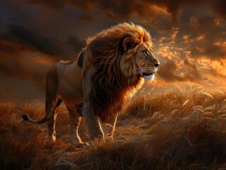 Majestic lion standing proudly in the savanna