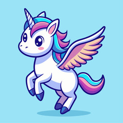 A magical unicorn with wings is joyfully soaring through the sky