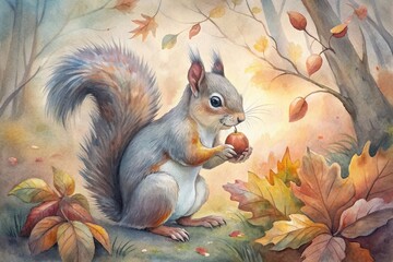 A squirrel's autumnal feast in the whispering woods