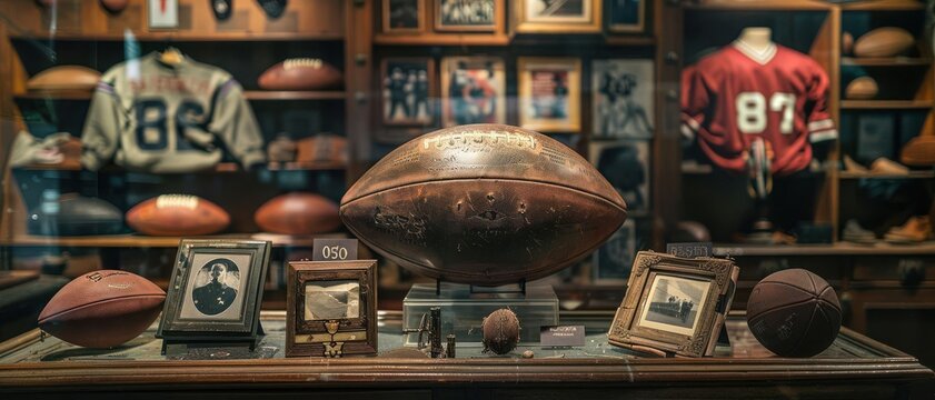 A display of historical sports memorabilia