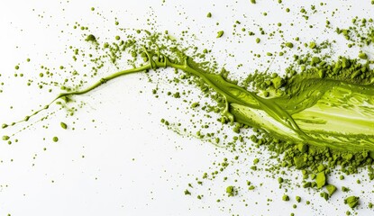 Abstract Green Splash and Powder on White Background