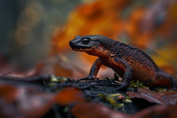 Obraz premium Alpine Newt, Macro,Left side view