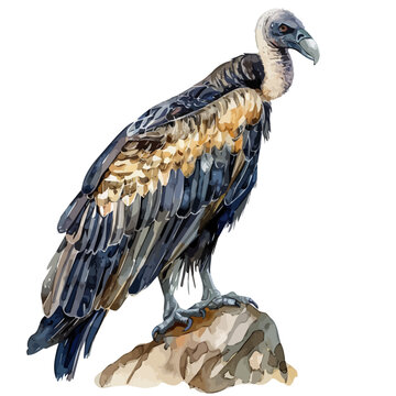 recommend clip art: Watercolor drawing clipart of a vulture bird, isolated on a white background, Illustration painting, vulture vector, drawing, design art, clipart image, Graphic logo