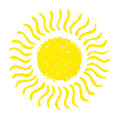 Hand painted sun symbol, hand drawn with crayon. Png clipart isolated on transparent background