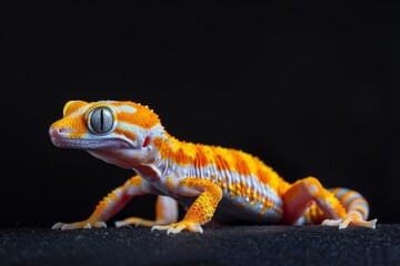 Obraz premium the beside view Ensatina, left side view, white copy space on right, isolated on black background