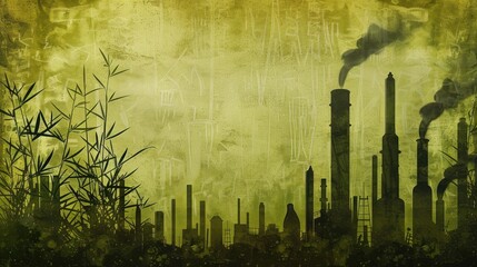 Obraz premium Industrial Landscape with Bamboo and Smoke