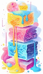 Colorful abstract stack of melting blocks in vibrant digital art style