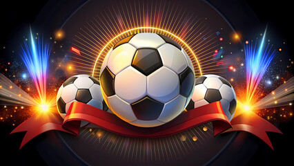 Fototapeta premium Soccer ball, euro 2024, champions league banner template with fireworks