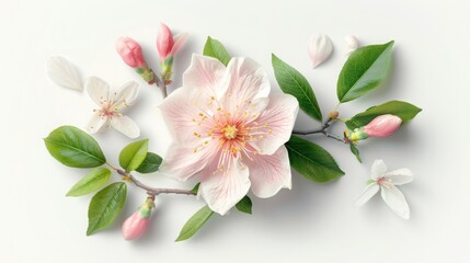 Obraz premium Top view a Peach blossom flower isolated on a white background, suitable for use on Valentine's Day cards