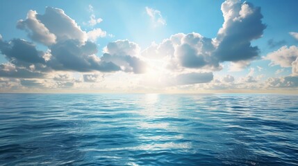 Obraz premium Tranquil sea or ocean scene with calm weather and clouds.