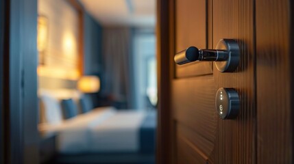 Obraz premium A digital door handle or electronic knob for room security.