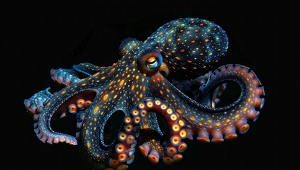 Obraz premium Speckled Octopus in a Dark Underwater World