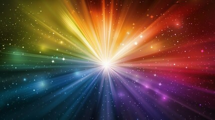 Fototapeta premium Rainbow sunburst background with glittering stars
