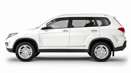 Obraz premium A white SUV car showcased from the side, isolated on a white background with a clipping path.
