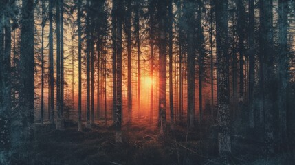 Obraz premium Sunbeams Through the Forest