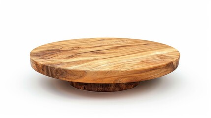 Simple wooden round table on a white background.
