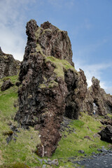 Panoramic view of the volcanic landscape near Dritvik, Snaefellsnes peninsula, Iceland, Europe.
