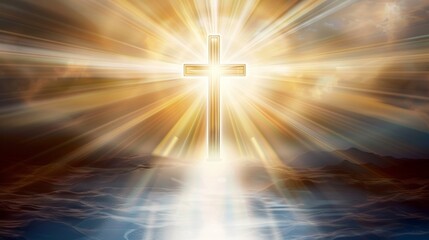 graphic christian cross with abstract rays of light