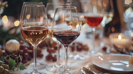 Elegant Wine Glasses on Dining Table