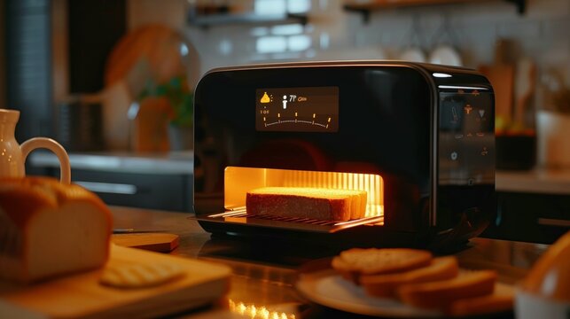 The smart toasters screen displays a progress bar as it toasts a slice of bread to the desired level of crispness.