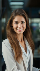 Naklejka premium Happy businesswoman shaking hands with client in office, making successful deal at meeting table