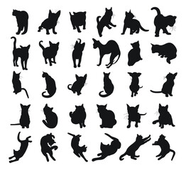 Cat silhouette collection, black silhouette on a white background