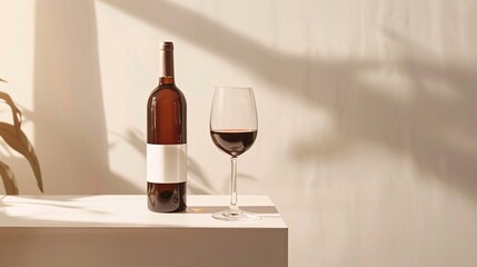 Red Wine Bottle and Glass on a Table