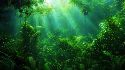 Obraz premium The thriving greenery, extraordinary plant varieties, and the spectrum of vivid fauna in tropical rainforests. The vastness of biodiversity and the vital importance of preserving these ecosystems.