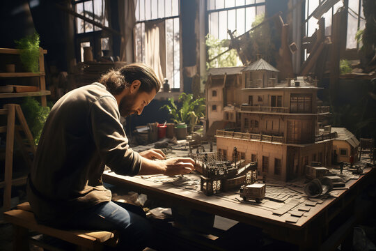 Artisan Crafting Miniature Architectural Model