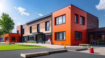 architectural view of a generic charity building under bright sunlight